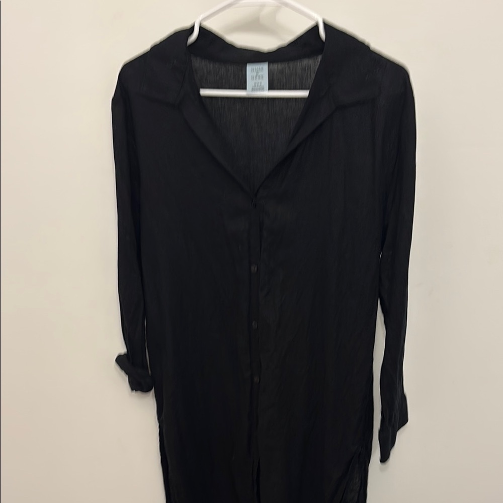 Shade & Shore Black Notched Collar Long Sleeve Dress